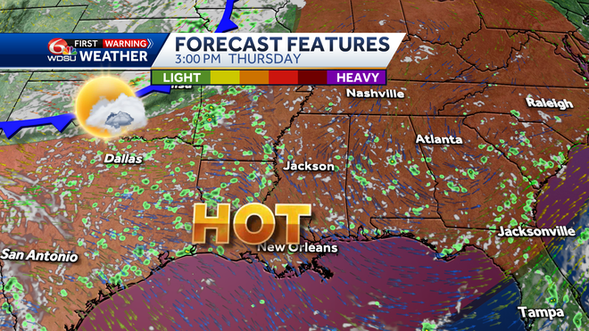 New Orleans weather forecast high temp rain chance Gabrielle