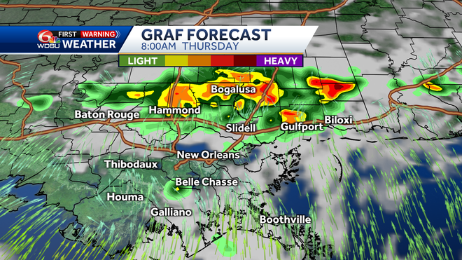 New Orleans weather forecast rain chances high temps tornado risk