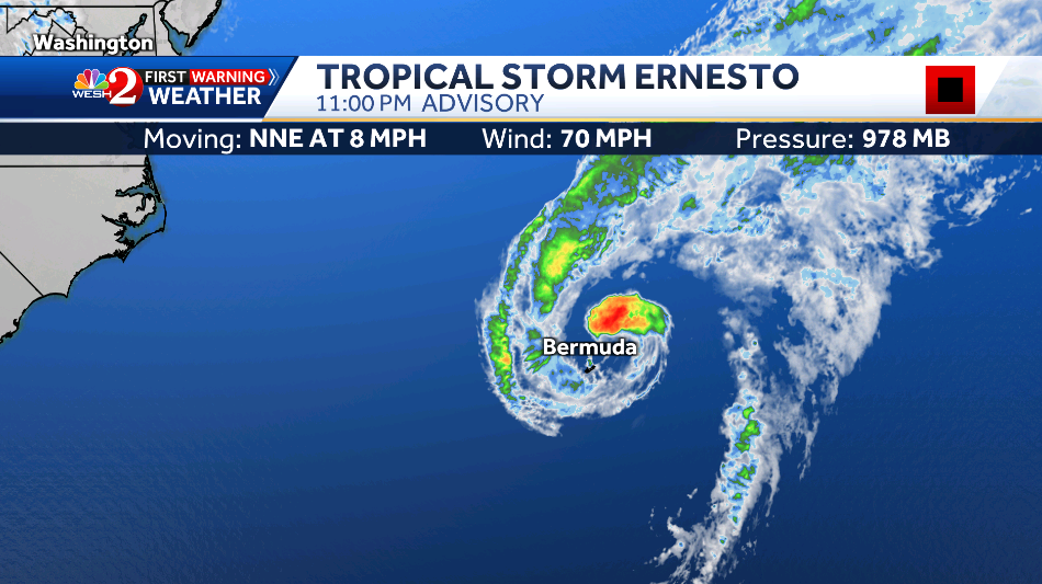 Ernesto downgrades to Tropical Storm, will pass Newfoundland Monday