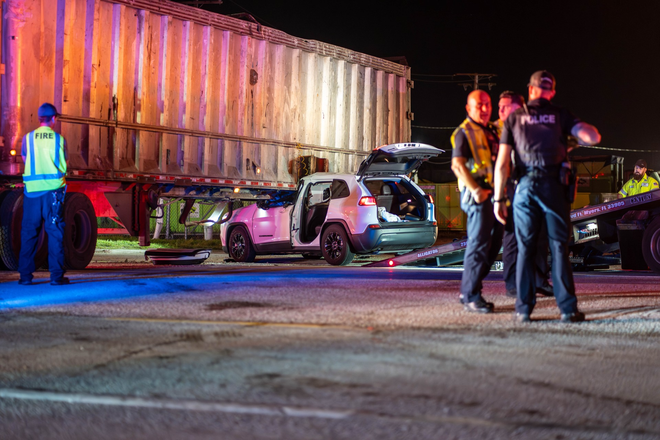 Roads blocked after SUV crashes with semi-truck in Fort Myers.