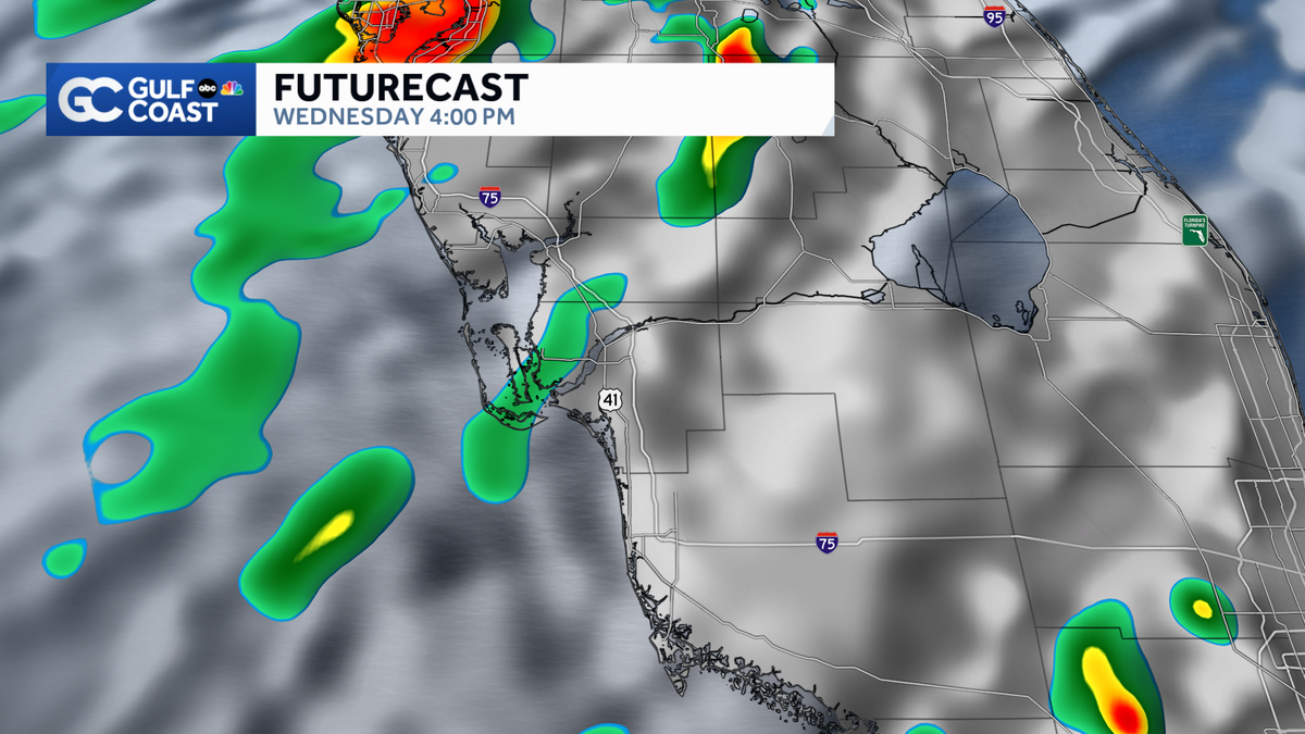 Numerous showers and storms spread across the Gulf Coast Wednesday
