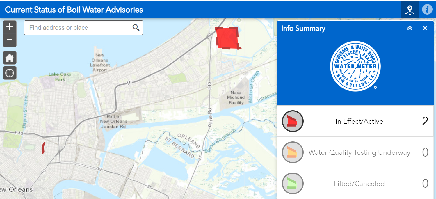 Boil Water Advisory Gentilly, Oak Island Subdivision