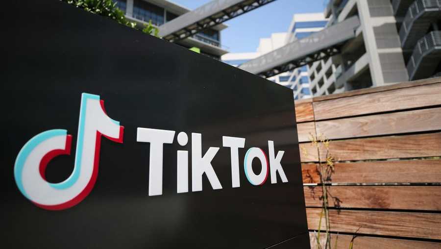 The TikTok logo is displayed outside a TikTok office on Aug. 27, 2020 in Culver City, California. The Chinese-owned company is reportedly set to announce the sale of U.S. operations of its popular social media app in the coming weeks following threats of a shutdown by the Trump administration.