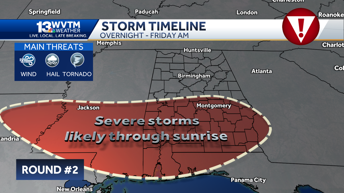 Alabama tornado risk as severe thunderstorms cross state