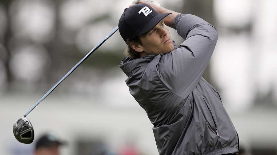 In this file photo, Tom Brady hits off the 10th tee during the second round of the AT&T Pebble Beach National Pro-Am golf tournament at the Spyglass Hill golf course in Pebble Beach, Calif., Friday, Feb. 12, 2010. (AP Photo)