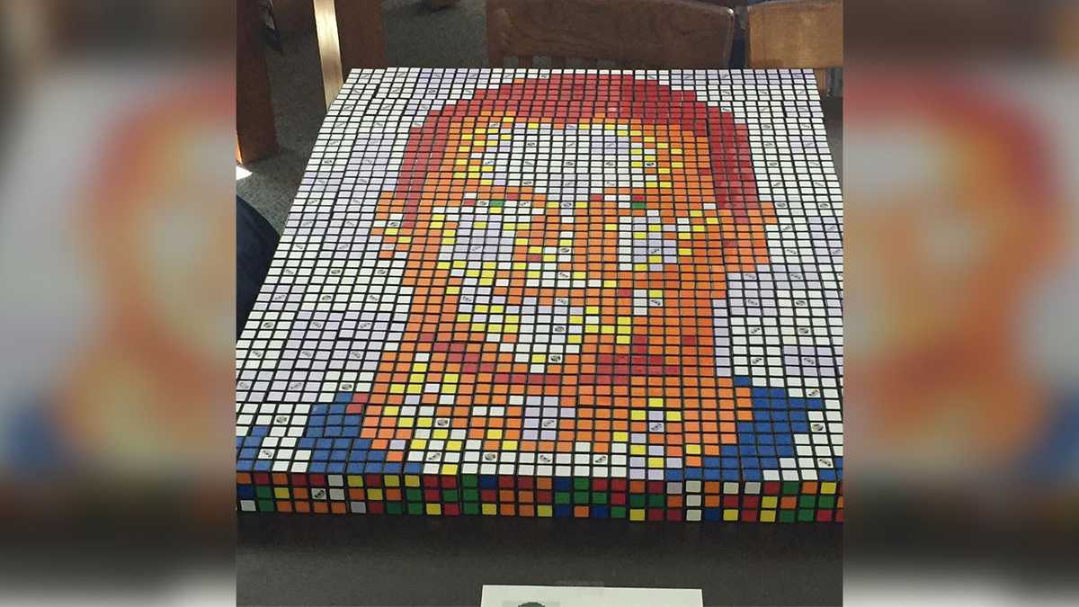 Rochester students design Tom Brady portrait using Rubik’s Cubes