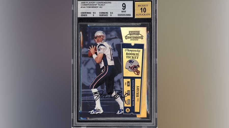 This 2000 Playoff Contenders Championship Rookie Ticket #144 Tom Brady Rookie Autograph card sold for $3.1 million on June 4, 2021 during the Lelands Mid-Spring Classic Auction, setting a new world record for the most ever paid for a football card in public auction.