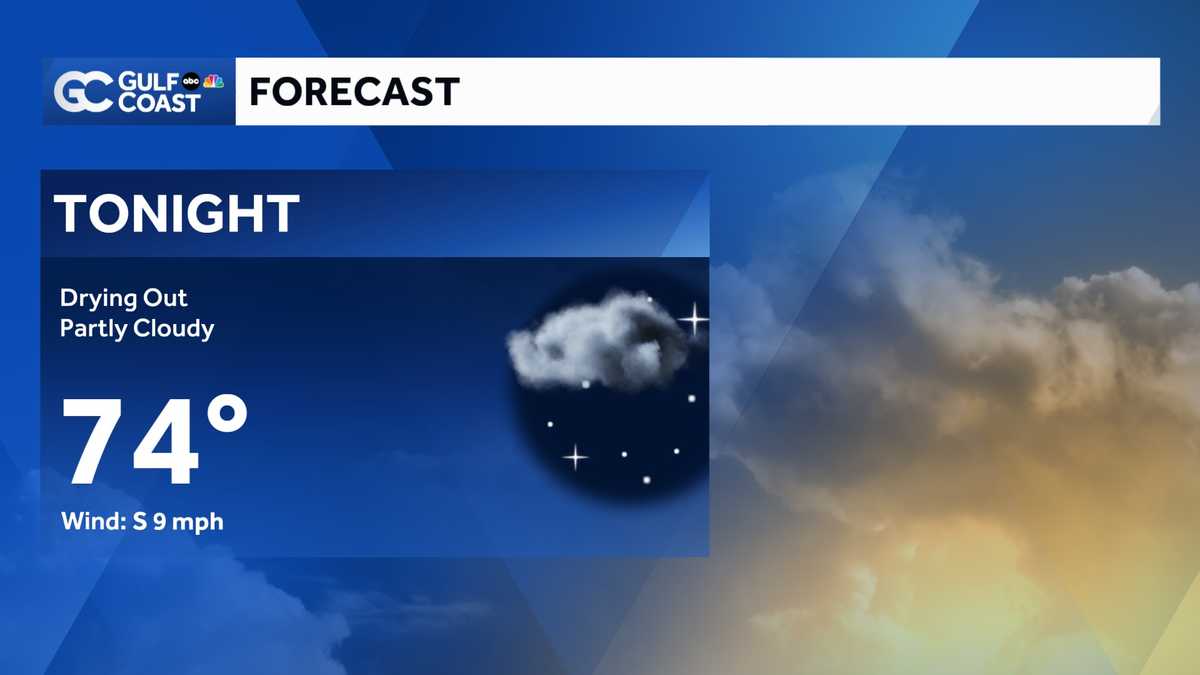 Drier weather beginning to move into the Gulf Coast Wednesday night