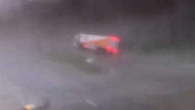 Video: Apparent tornado topples truck on Nevada, Iowa, highway