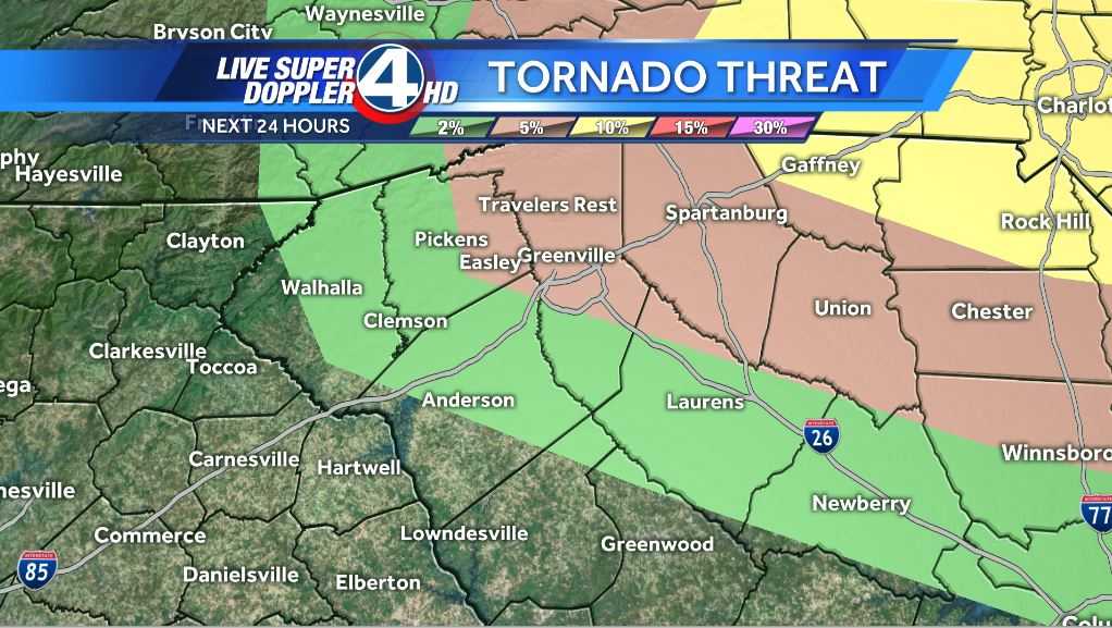 Severe weather, isolated tornadoes possible in parts of Upstate Friday