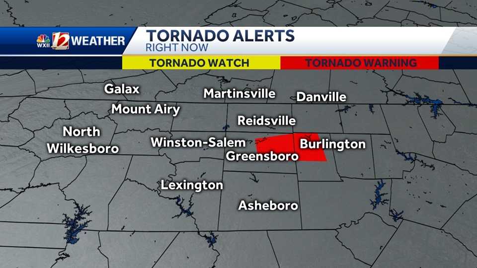 Tornado warning issued for Alamance, Guilford Counties