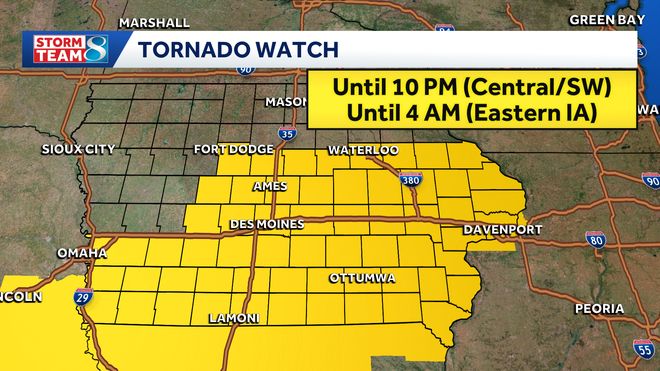 Tornado watch shifts toward Eastern Iowa