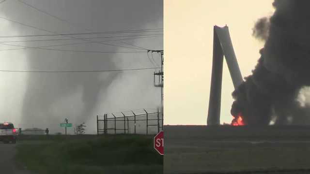 Tornado touches down in Prescott, Iowa, toppling wind turbines