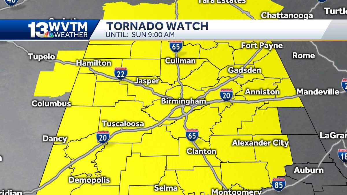Tornado Watch issued for several counties in Alabama