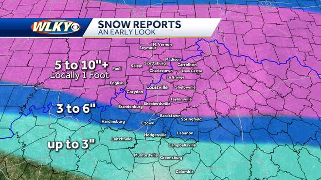 Snow depths in Louisville and the surrounding region