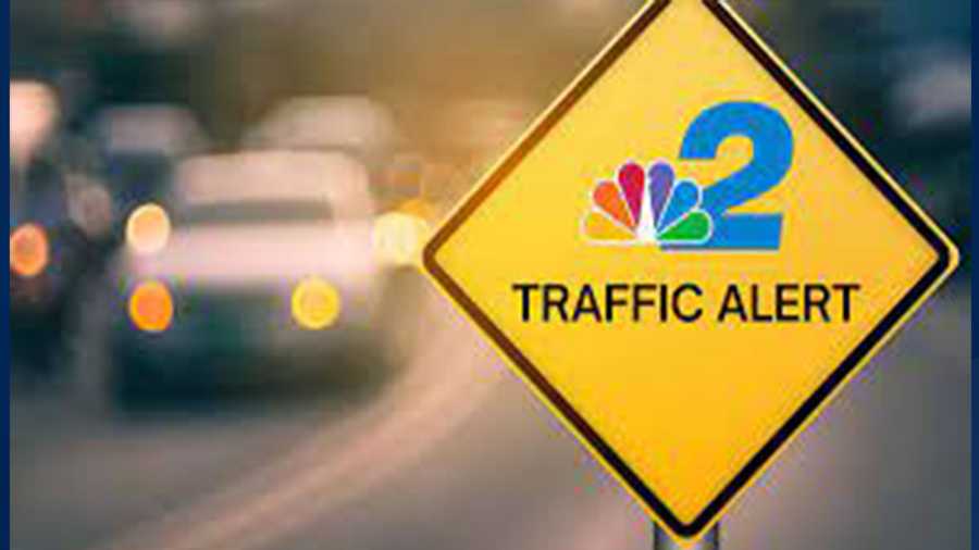 Traffic Alert sign with NBC2 logos.