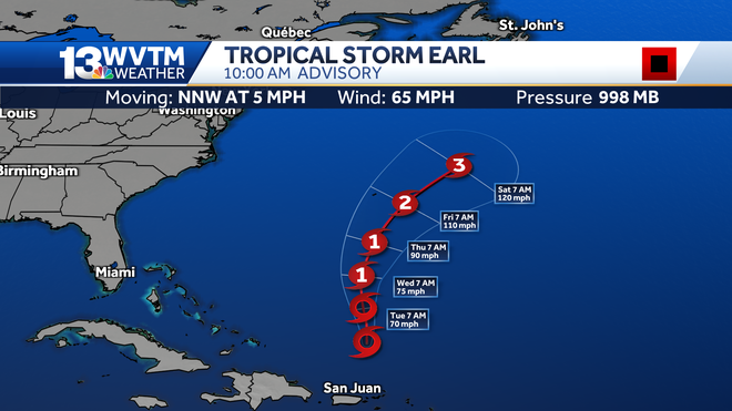 Tropical Storm Earl forecast to strengthen into a hurricane