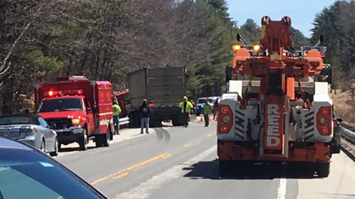 3 hurt after tractortrailer collides with truck on Route 114