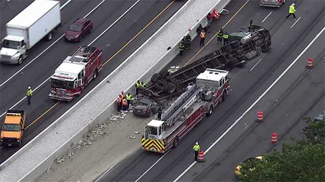 Overturned Tractor-trailer Blocks SB I-95 In Baltimore