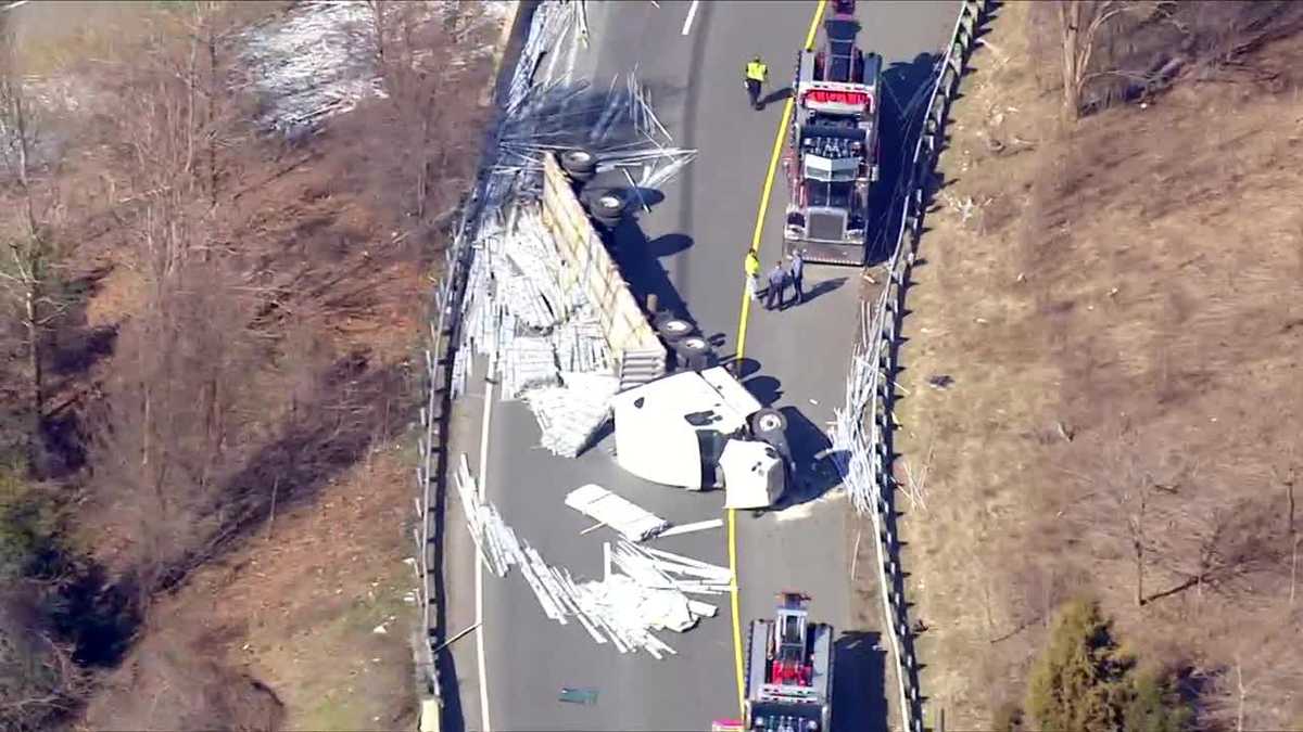 Tractor-trailer overturns on exit ramp from US 29 to Route 100