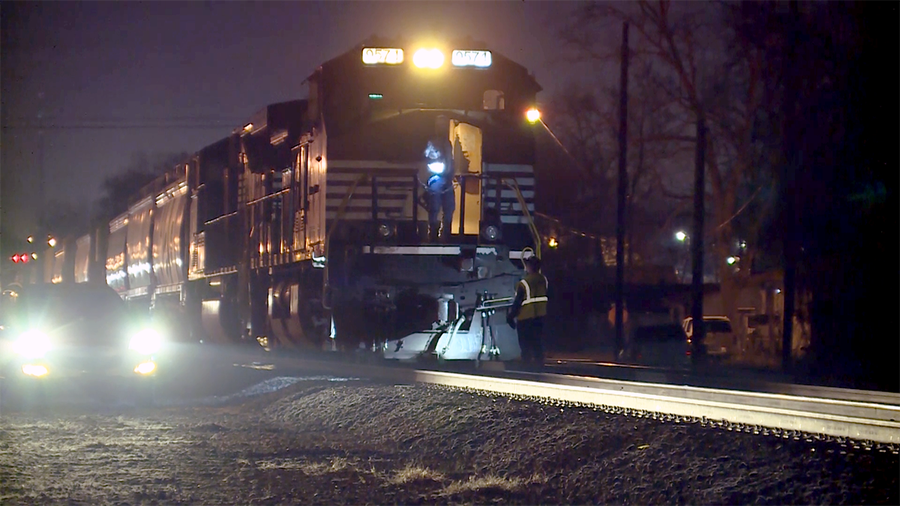 A train hit a car at a crossing in Birmingham Wednesday night, March 8, 2017.