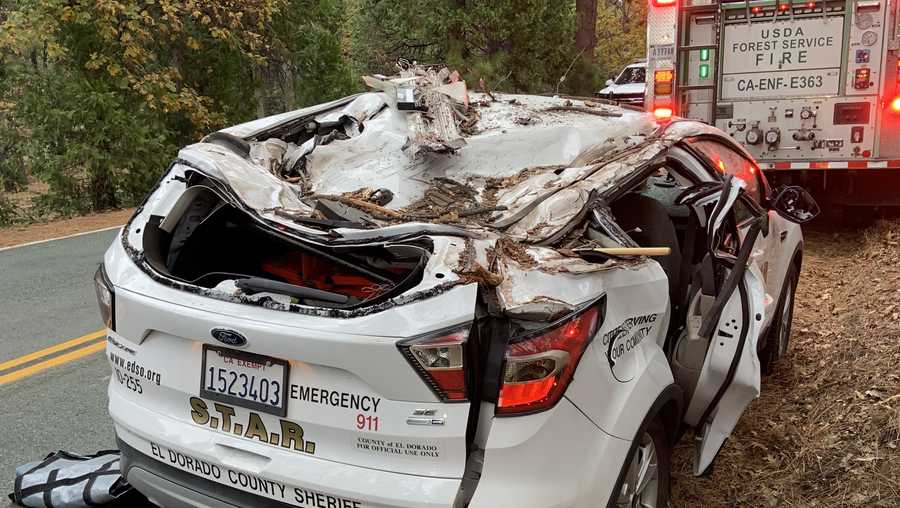 3 hurt after tree falls on El Dorado County sheriff's vehicle