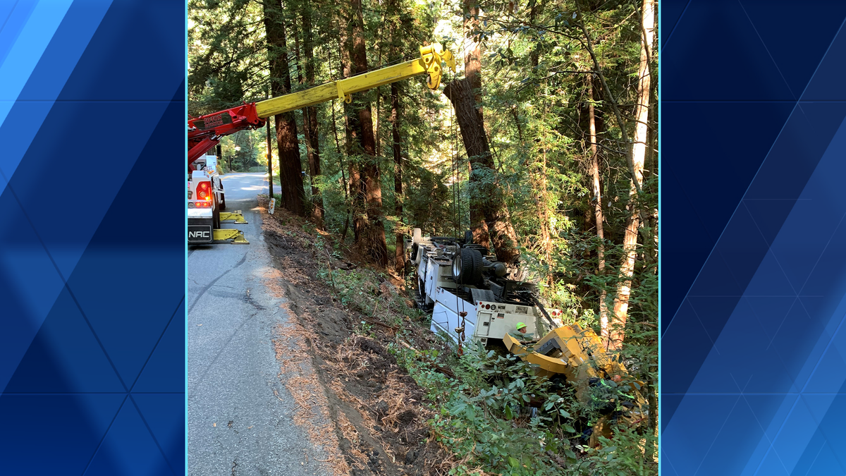 Tree cutting truck goes over cliff in Felton