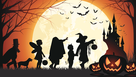 Illustration of children's silhouette trick-or-treat. trick-or-treat, Halloween