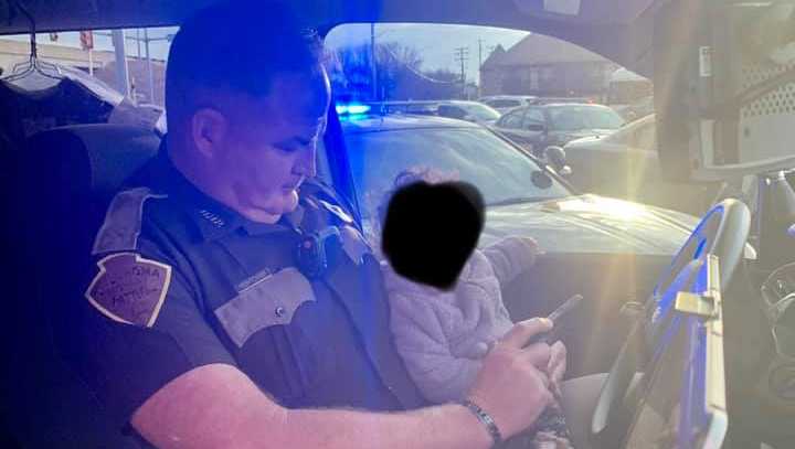 The Oklahoma Highway Patrol shared a heartwarming photo Wednesday showing a trooper comforting a toddler who was inside a vehicle that led them on a high-speed chase.