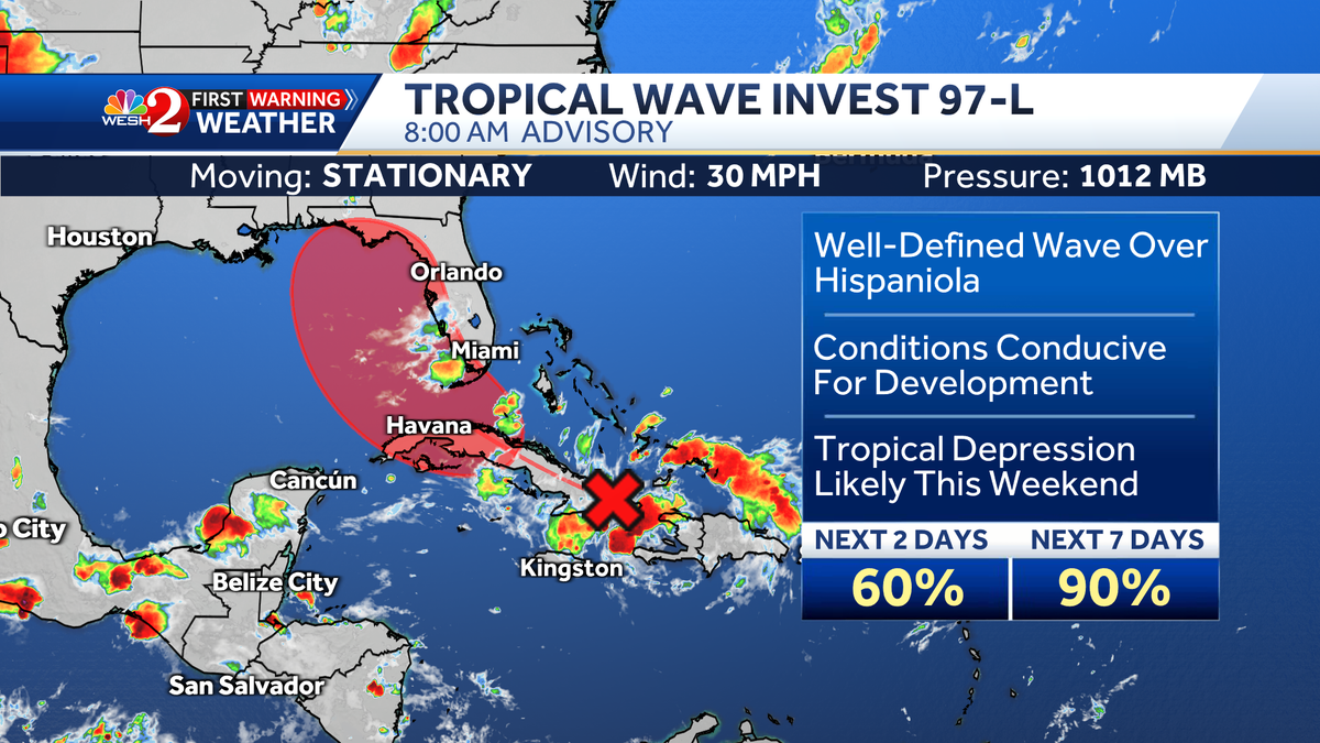 Invest 97-L sets sights on Florida’s coast as formation chances jump again