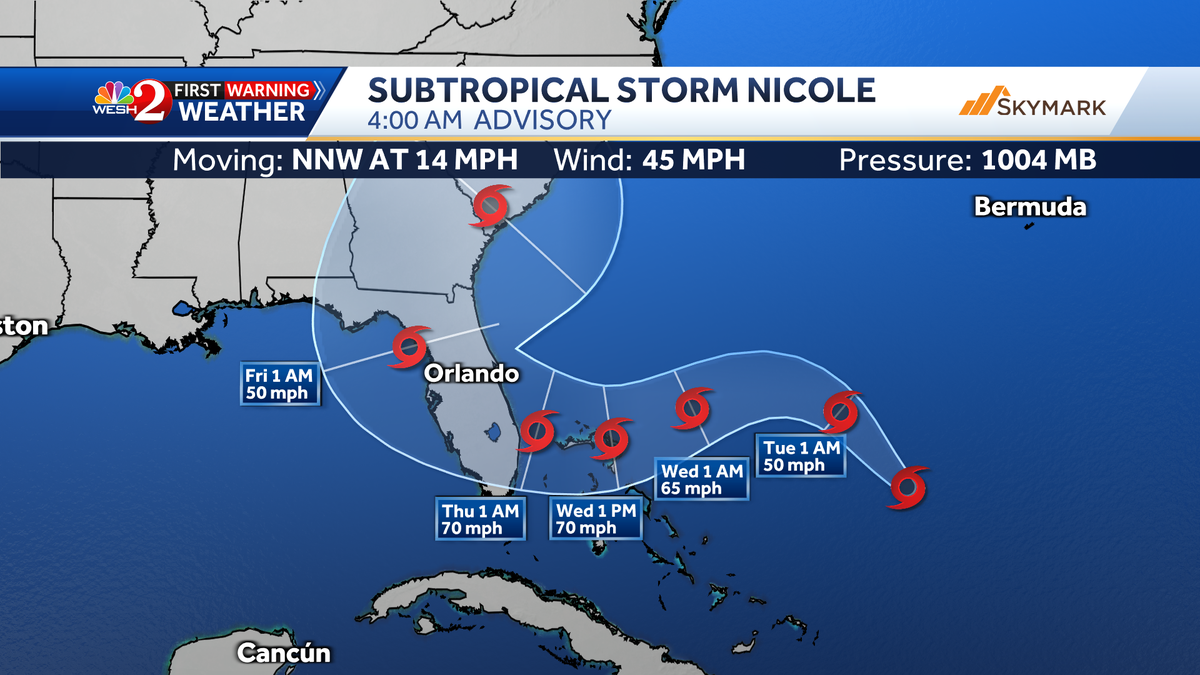 Les formes subtropicales de Nicole, ciblant la Floride