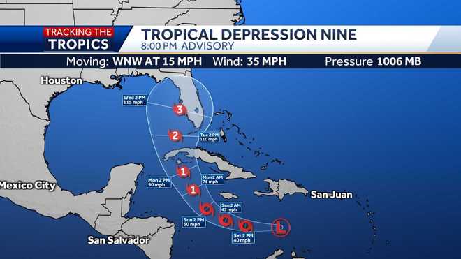 Tropical Depression Nine 8 p.m. advisory