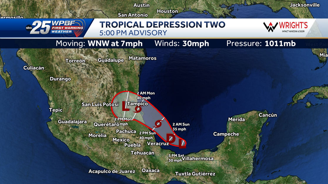 Tropical Depression Two headed toward Mexico