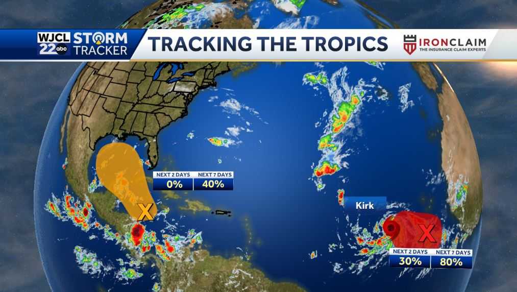 Busy in the tropics with Tropical Storm Kirk has formed and development possible in the Gulf