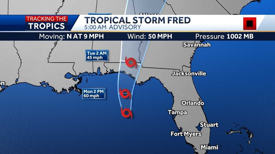 Tropical Storm Fred: Impacts to Florida, latest advisory and more