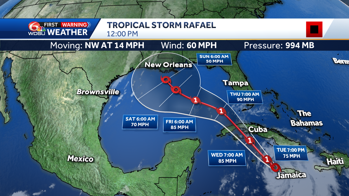 Rafael likely becoming a hurricane, heading for The Gulf