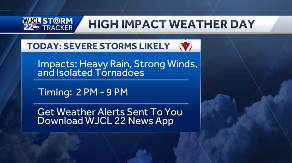 Heavy rain, strong winds, and isolated tornadoes from 2 - 9 pm - WJCL