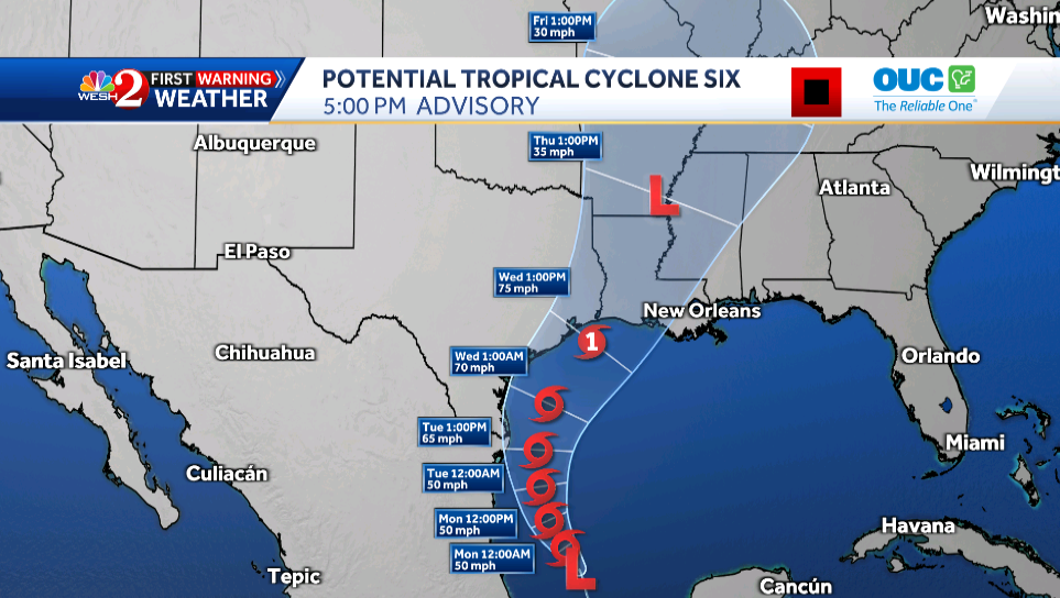 Potential Tropical Cyclone 6 over Gulf of Mexico expected to develop into hurricane next week