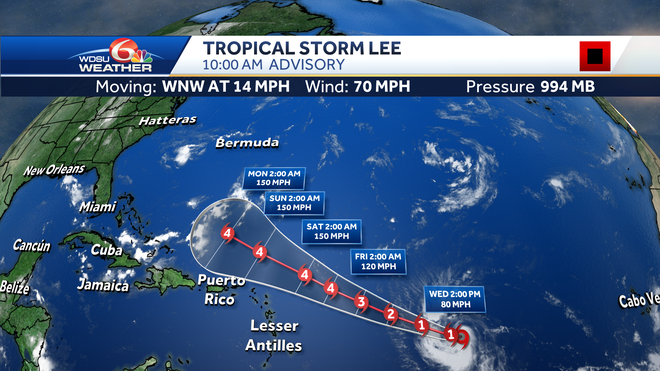 Tropical Storm Lee Atlantic possible major hurricane