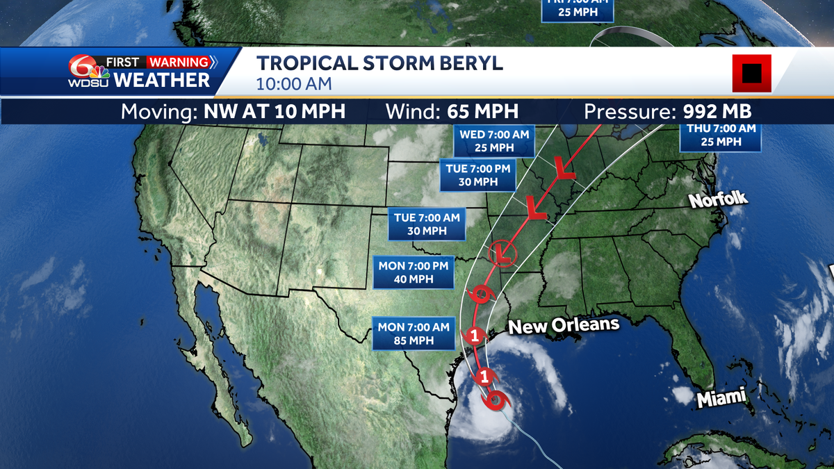 Will Beryl hit Louisiana? Latest forecast and track