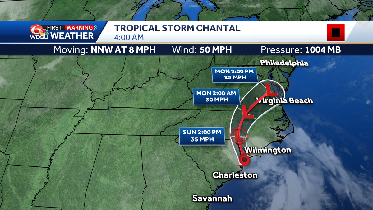 Tropical Storm Chantal SE U.S. moving toward Carolinas