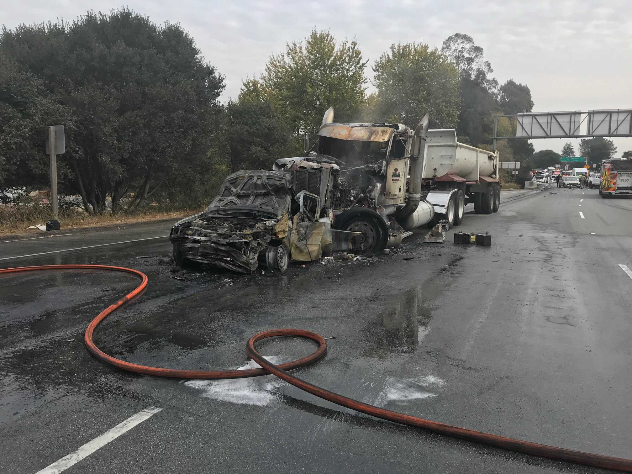 CHP Big rig involved in Tuesday s multi car crash in Santa Cruz