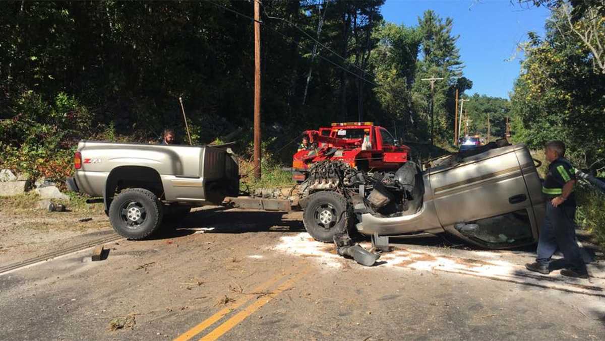 Pickup truck split in half after crash in Pelham