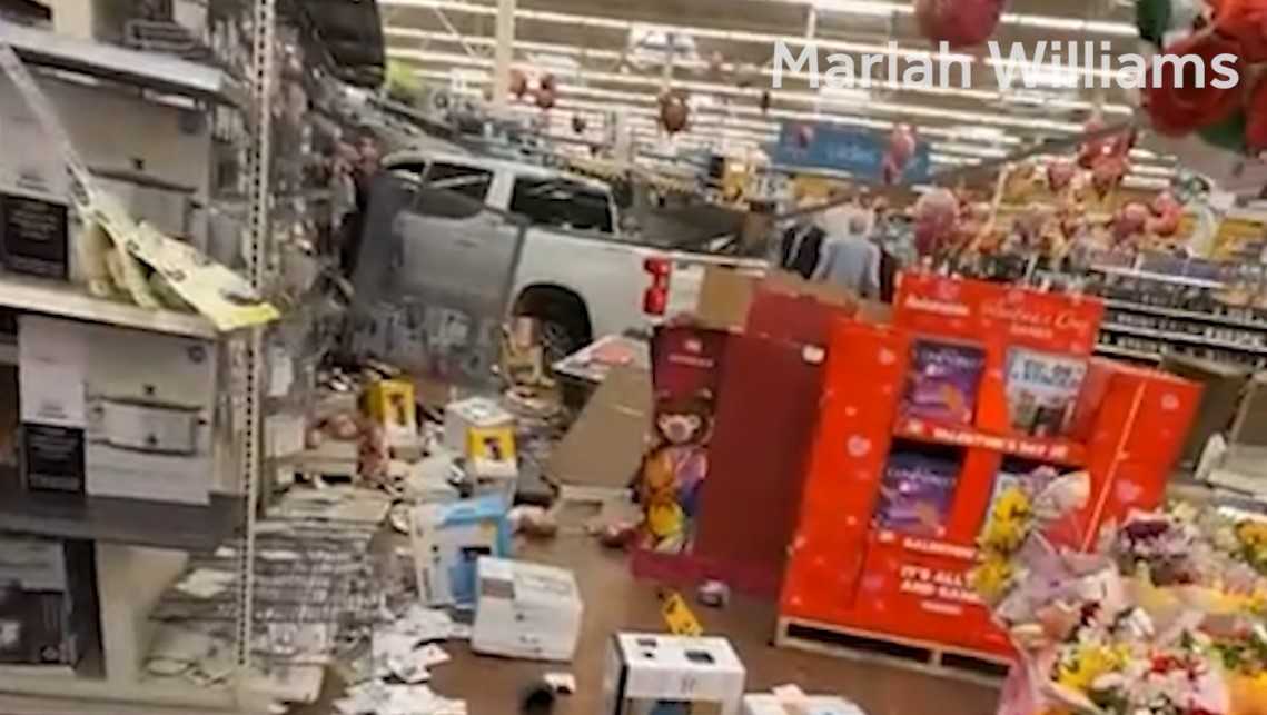 Truck crashes into Walmart, injuring at least two