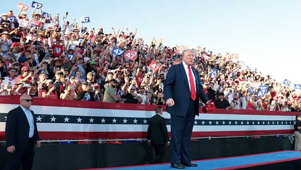 Coachella, California October 12, 2024-Presidential candidate Donald Trump greets his supporters during a rally at Calhoun Ranch in Coachella Saturday.