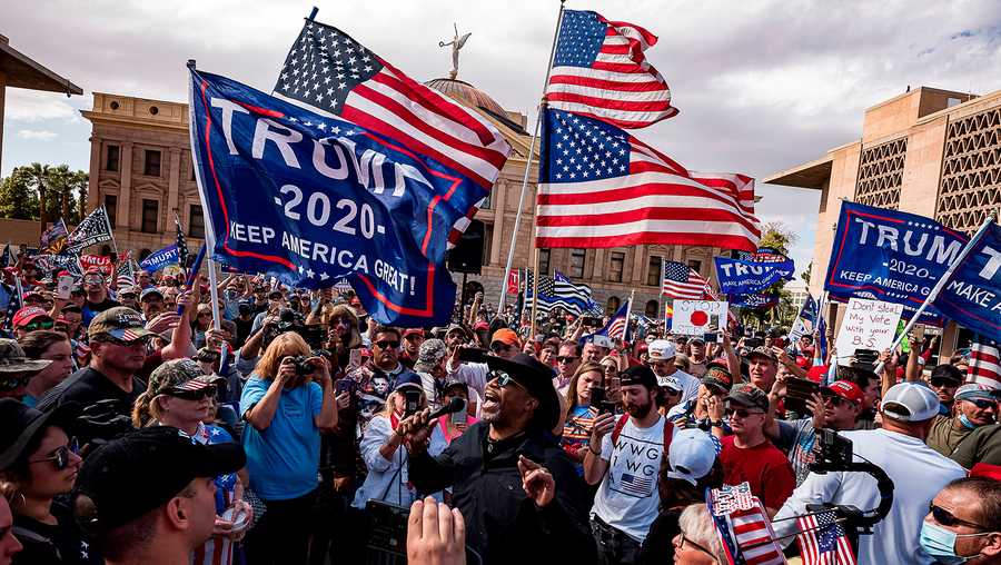 Supporters of President Donald Trump demonstrate in front of the Arizona State Capitol in Phoenix, Arizona, on November 7, 2020.
