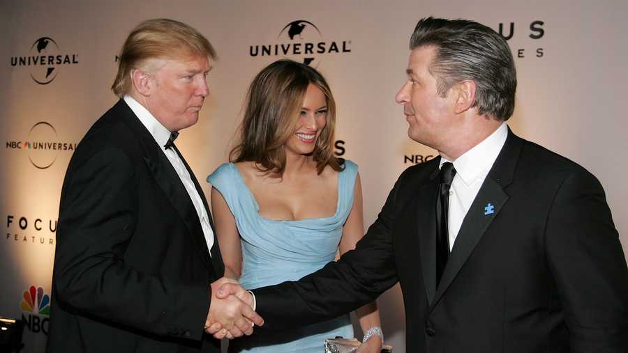 Donald Trump, Melania Trump, and Alec Baldwin arrive at the NBC/Universal Golden Globe After Party held at the Beverly Hilton on January 15, 2007 in Beverly Hills, California.