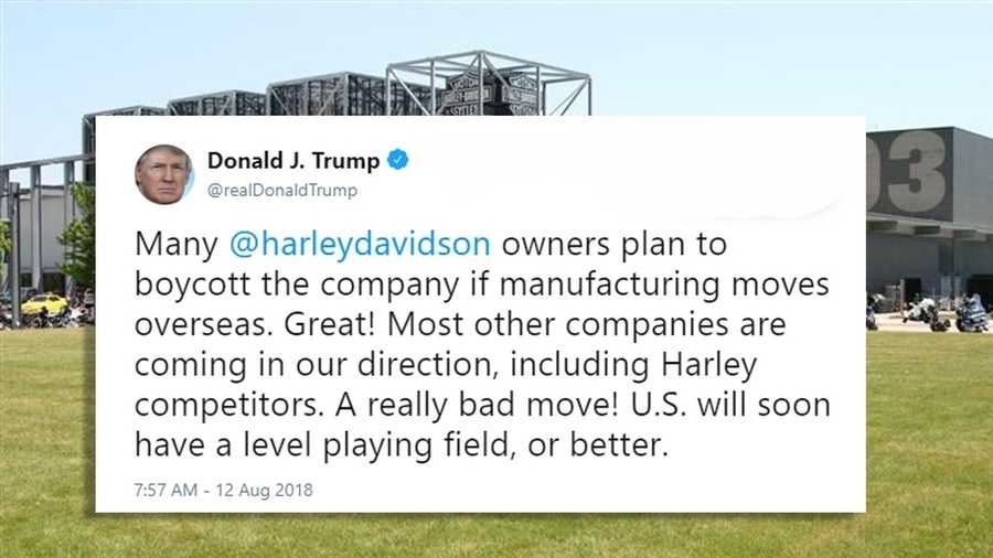 President Trump tweets about HarleyDavidson boycott