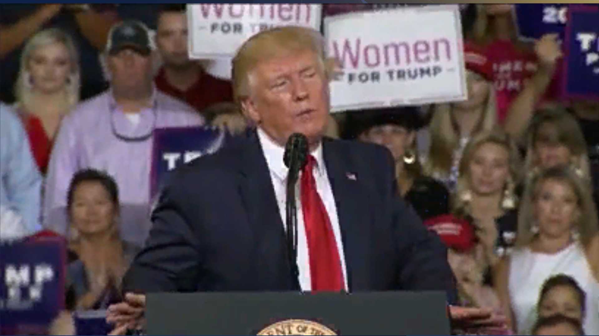 President Trump Holds Campaign Rally At Pitt-Greenville Airport