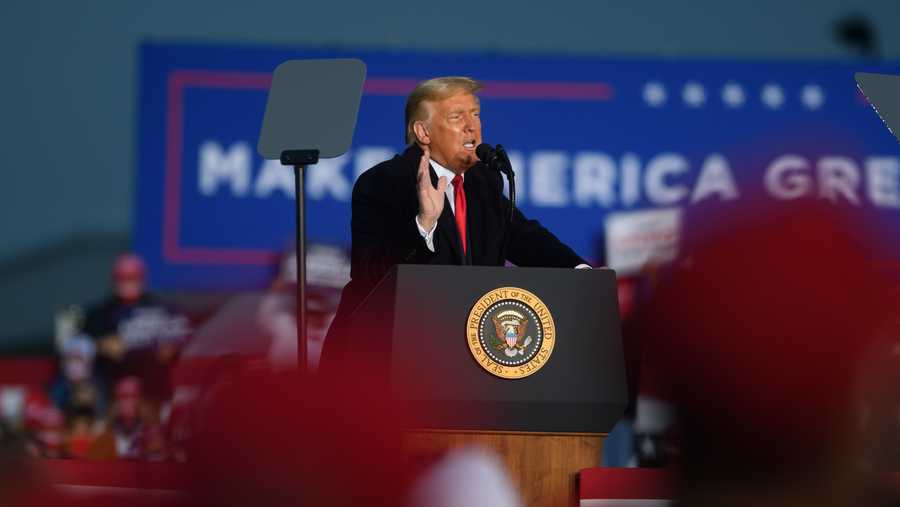 President Donald Trump speaks at a rally at iG Flight Services on October 26, 2020 in Martinsburg, Pennsylvania.